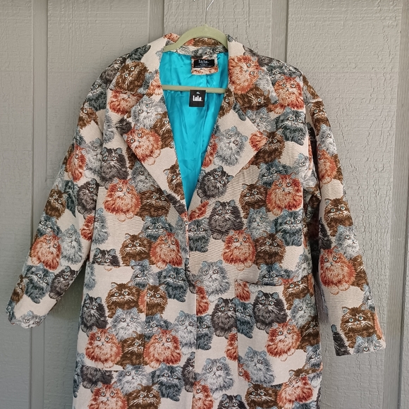 Dressed In Lala Libra Longline Jacquard Coat Size S M Cat In Precious Persians - Picture 3 of 15